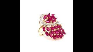 Towne Jewelers Custom Estate 14KY Marquise Cut Rubies And Round Diamond Fashion Ring