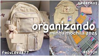 ORGANIZANDO MINHA MOCHILA 2025 *mochila, estojo, cadernos* meu material escolar 2025