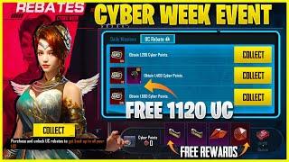 GET FREE 1120 UC REBATE | FREE MYTHIC EMBLEM | CYBER WEEK EVENT | FREE PERMANENT OUTFIT |PUBG MOBILE