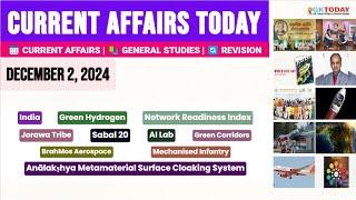 2 December, 2024 |Current Affairs Today |Top MCQs with Static GK & Detailed Revision by GKTODAY 