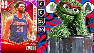 DARK MATTER JOEL EMBIID GAMEPLAY! THIS CARD PLAYS MORE LIKE OSCAR THE GROUCH IN NBA 2K23 MyTEAM!