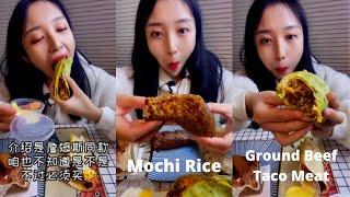 Liling mukbang⏩ Ground beef taco with Mochi rice, Matcha pound cake