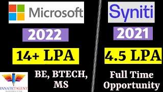 Microsoft, Syniti Off Campus 2022 | Batch 2022 & 2021 | Salary 14 LPA & 4.5 LPA | Fresher Hiring