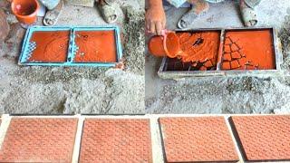 How to make cement tile red colour  | cement tile making at home | step 1  step 2