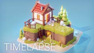 Timelapse | 3d Cube Island - Create Low Poly Game Art in Blender 2.8  #lowpoly #gameart #3dart
