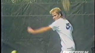 young ANDRE AGASSI working on forehand