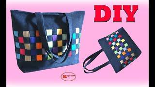 DIY COLORFUL CHECK PATTERN TOTE BAG SEWING TUTORIAL | PATCHWORK BAG MAKING