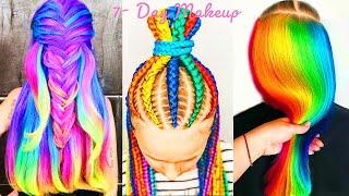 TOP 10 TRENDING RAINBOW HAIR COLORFUL Hairstyle Tutorial Transformation _ Hairstyle ideas for girls
