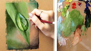 How to paint a realistic droplet on a leaf | Oil Painting Demonstration