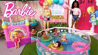 Barbie & Ken Doll Family Getting Ready for Birthday Pool Party