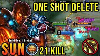 21 Kills!! Sun Critical Damage (ONE SHOT DELETE) - Build Top 1 Global Sun ~ MLBB