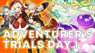 ADVENTURER'S TRIALS DAY 1 IS REALLY FUN! [Genshin Impact 3.2 Sequential Trial 1 Gameplay]