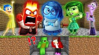 JJ and Mikey HIDE from Joy, Disgust, Fear Anger from Inside Out 2 in Minecraft Maizen Security House