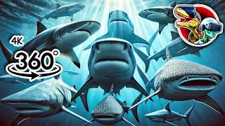 360 Sharks Sea Monsters Size Comparison | 360 video 4K