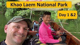 Fishing for Wallagoo Catfish at khao laem National Park. Wild reservoir Fishing in Thailand