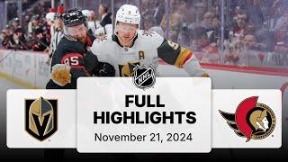 NHL Highlights | Golden Knights vs. Senators - November 21, 2024