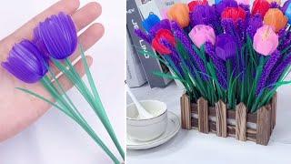 How to make Beautiful Tulips Flower from Plastic Straws - Simple DIY Crafts