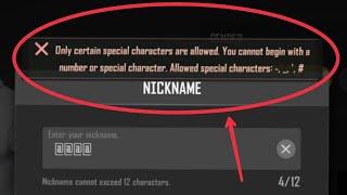 PUBG NEW STATE Fix Only certain special characters are allowed. You cannot begin | Nickname Not Add