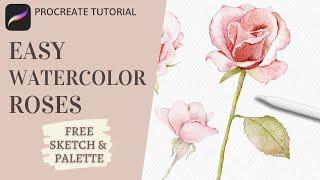 How to Paint Watercolor Roses in Procreate  | Realistic Watercolor Floral Procreate Tutorial