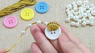Amazing Hand Embroidery Button Flower Design Trick - Sewing Hack - Super Easy Flower Making Idea