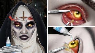 ASMR Revived Mummy Nun! Treat eye wounds, infections, treat major eye acne