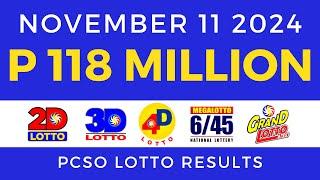 Lotto Result Today 9pm November 11 2024 PCSO