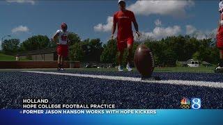 Former Lion Jason Hanson works with Hope kickers