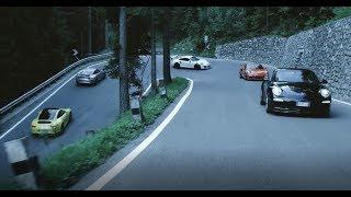 Ten Porsches driving on one of Europes highest mountain roads! // HOTEL HANSWIRT