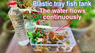 Make a fountain and fish tank using a plastic tray with a continuous flow of plastic bottles at home