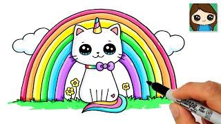 How to Draw a Rainbow Unicorn Cat Easy 