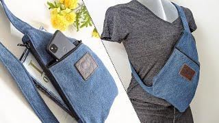 DIY Casual Denim Sling Chest Crossbody Bag Out of Old Jeans | Bag Tutorial | Upcycle Craft