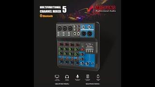 Mini Audio DJ Mixer Soundboard Console System, 5 Channel 48V Phantom Power with Bluetooth USB MP3