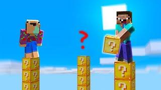 NOOB vs NOOB - ¡EL PRIMERO EN BAJAR GANA! - MINECRAFT PILARES DE LUCKY BLOCK TROLL