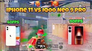 iPhone 11 vs iqoo Neo 9 pro  60fps vs 90fps  battle subscribe 1v1 challenge #bgmi #1v1tdm