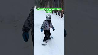 Enzo first ride down “ Rip’s Ride “ along with his first wood line run #breckenridge#snowboarding