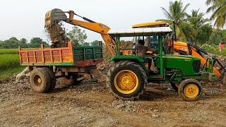 John Deere tractor Stuck in mud River | JCB machine pulling | tractors stuck in river