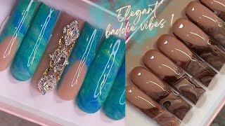 How I do my marble french tips !  HIGHLY REQUESTED  | xxl elegant marble press on nails tutorial