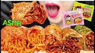 ASMR CARBO, BLACK BEAN FIRE NOODLES *KIMCHI WRAPPED 까르보 불닭, 짜장 불닭볶음면 먹방 EATING SOUNDS