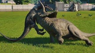 Jurassic World Evolution - TRICERATOPS (MAX ATTACK LEVEL) vs BARYONYX - Gameplay HD