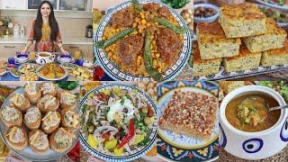 طاولة ليلة النص من رمضانكسكسي الأعراس بالعلوش-طاجين دجاج وجبن-صحن تونسي-شربة زعرة-هريسة لوز️