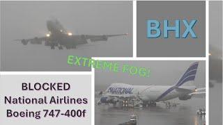 Blocked National Airlines B747-400f SCREAMS OUT THE FOG!