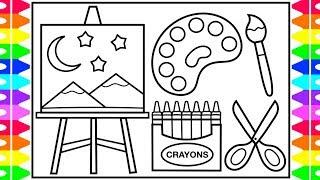 How to Draw Colorful Art Supplies for Kids  Colorful Art Supplies Drawing and Coloring