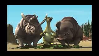 Ice Age 2002 Sid  Meets Carl & Frank The 2 Rhinos   & Eating  Pinecones