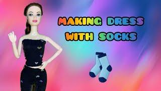 How to Make Barbie Dress with Socks/Making Easy Clothes for Barbies Doll From Old Socks 