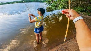 NUNCA VI TANTO PEIXE EM UMA LAGOA - Pesca de lambari e frito