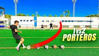  1 vs 2 PORTEROS ¡¡ 99% IMPOSIBLE !!  Retos de Fútbol