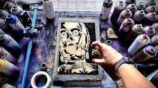 ONE STENCIL C3PO - Spray Painting art by Skech