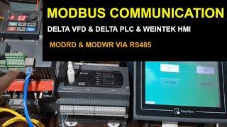 Modbus Communication Data MODRD and MODWR in Delta Vfd to Delta Plc and Weintek Hmi | Urdu / Hindi