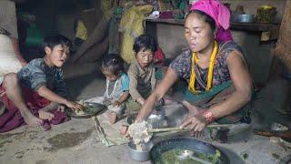 Poor Nepali Village Family Cooking Food