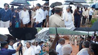 CM Siddaramaiah inspects areas devasted by heavy rains, and landslides, commends relief efforts